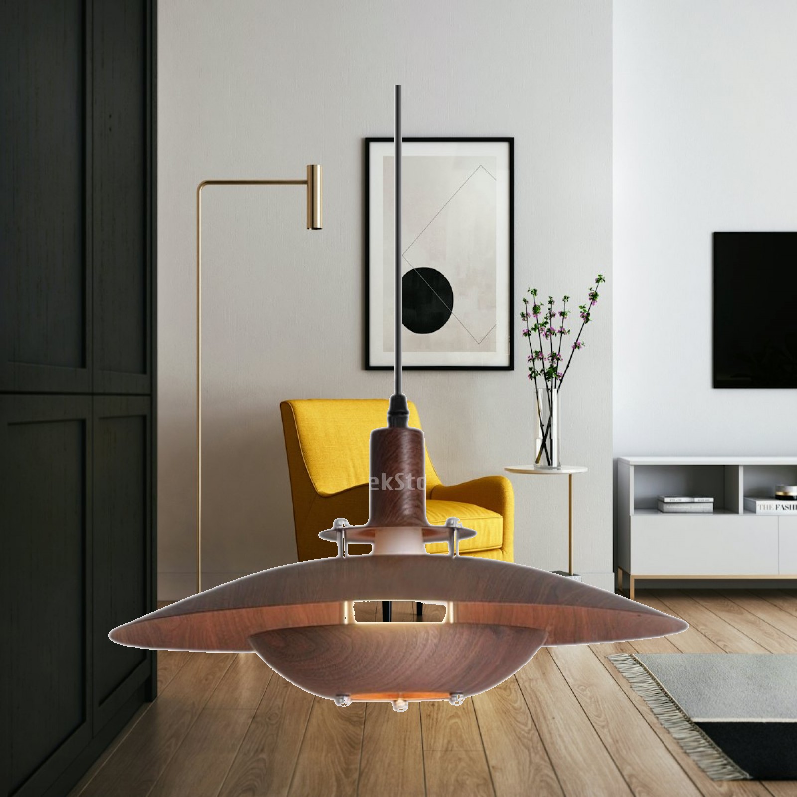 Interior Design Living Room And Kitchen - Kırsal Tarz Rustik Sarkıt Aydınlatma Demir