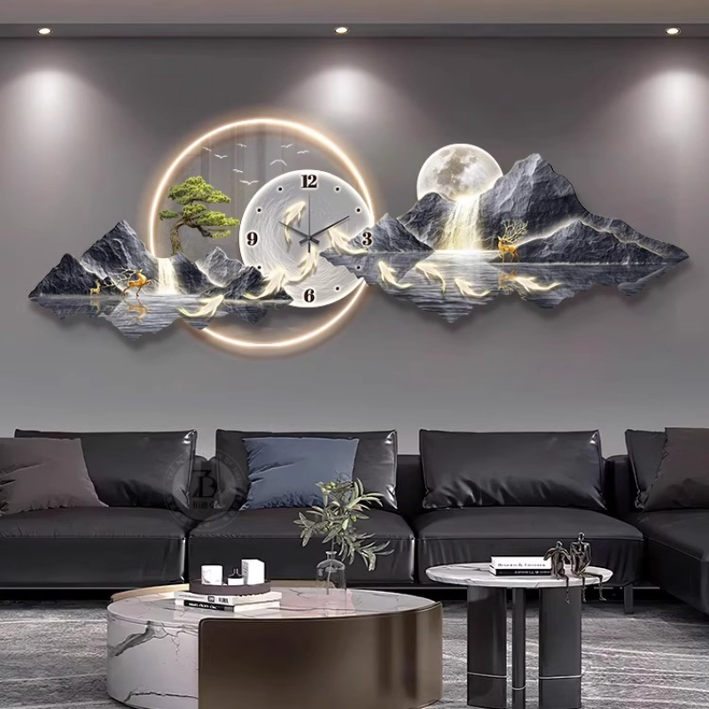 Lüks Işıklı Duvar Saati Oturma - Interior Design Living Room And Kitchen incelemesi ve fiyatı