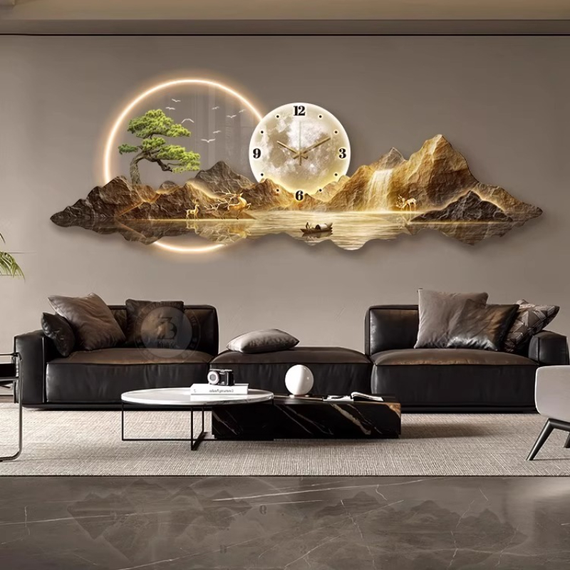 Lüks Işıklı Duvar Saati Oturma - Interior Design Living Room And Kitchen incelemesi ve fiyatı